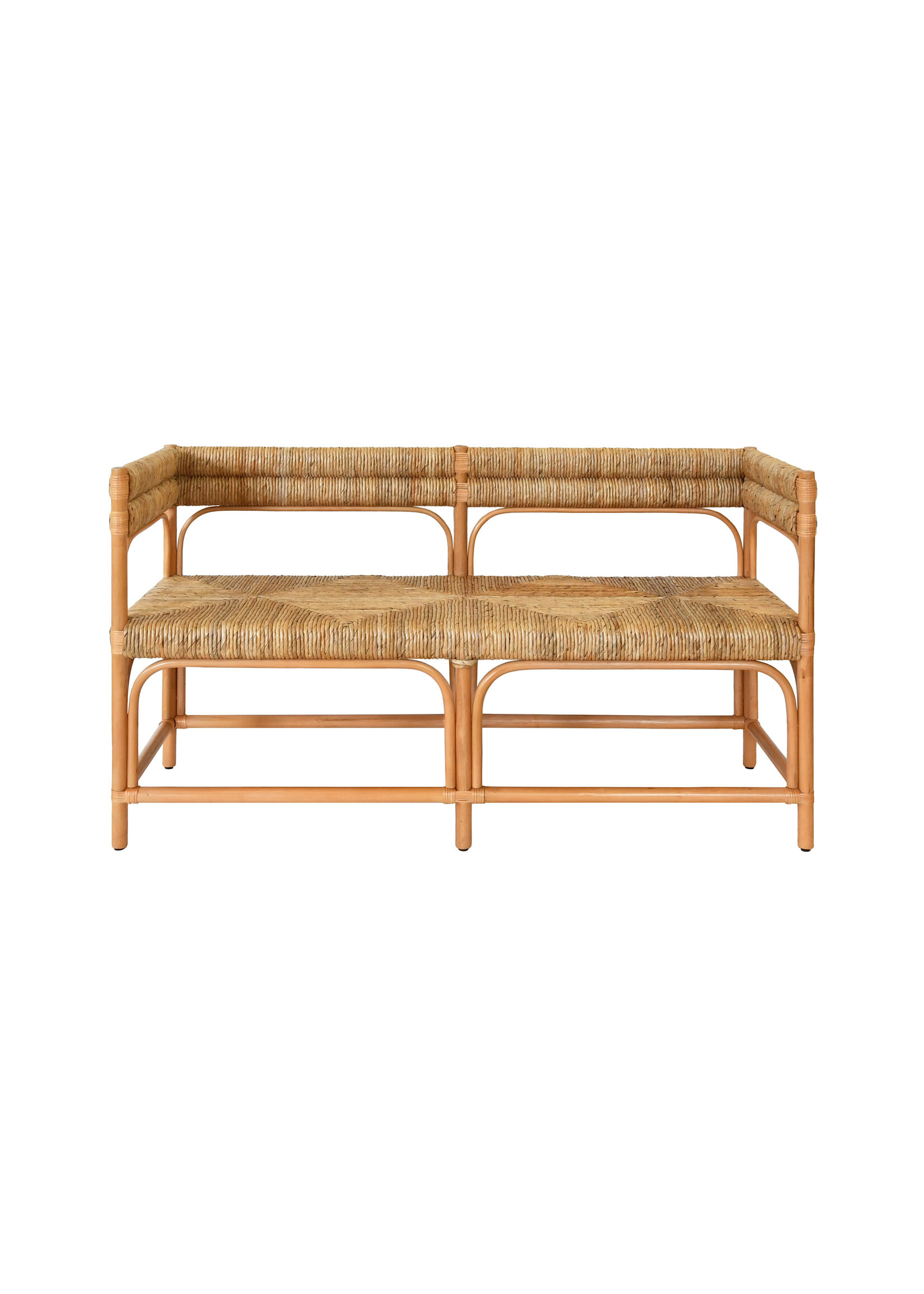 Worlds Away AJAX Rattan Bench with Seagrass Wrapped Seat and Seat Back