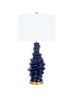 Connelly Navy Blue Ceramic Table Lamp with Linen Shade