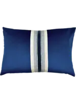 Piper Collection Hollis Blue Velvet Lumbar with Embroidered Tape Detail 16x24