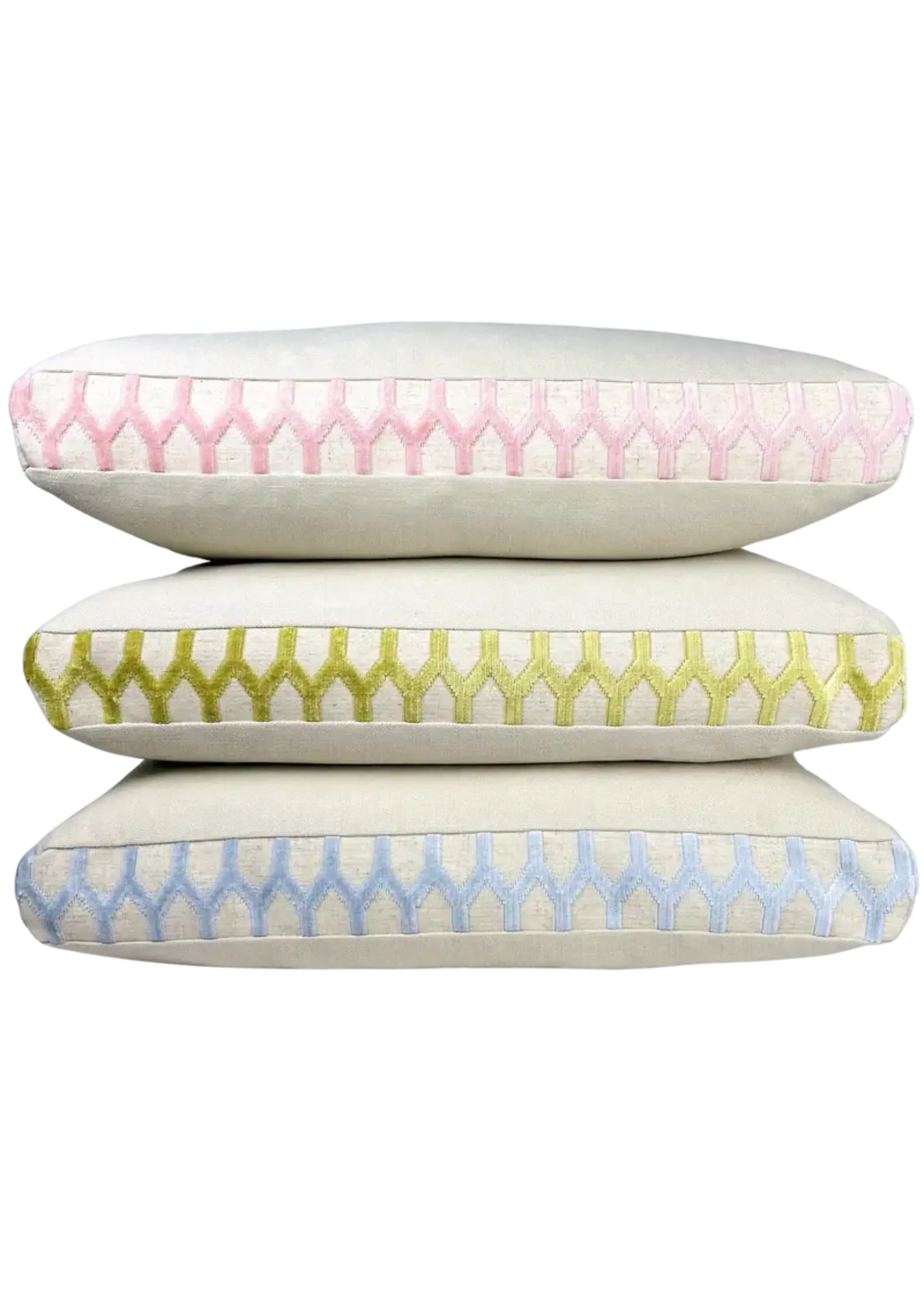 Piper Collection Margot 26x26x2.5 Solid Sand Colored Cotton Euro Box Pillow with Blush Rose Velvet Trim on Gusset