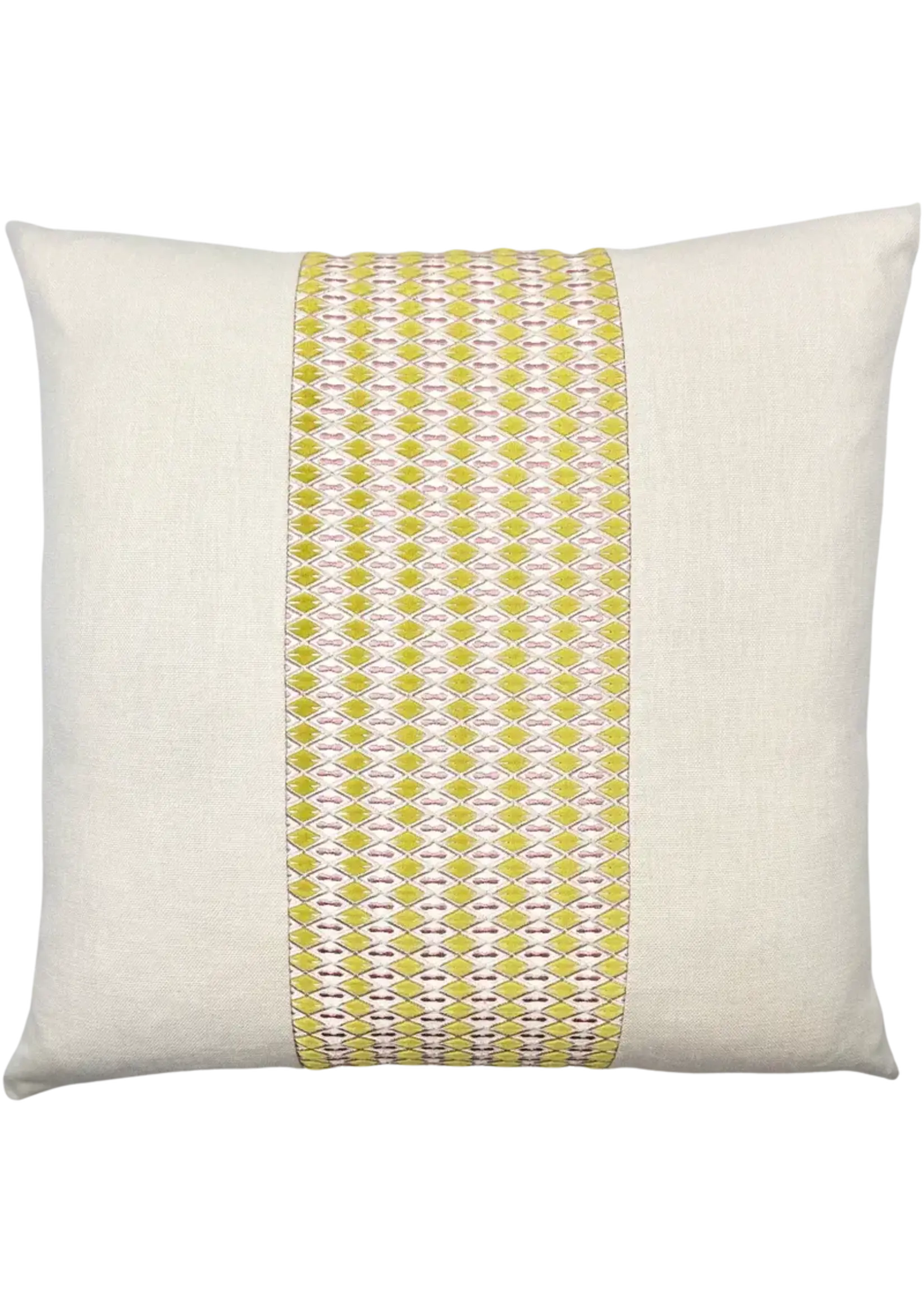 Piper Collection Sutton 22x22 Linen Pillow with Embroidered Laser Cut Velvet Trim, Shimmery/Sand
