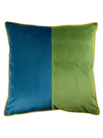 Piper Collection Andrews 22x22 Lima Green and Petrol Blue Color Block Velvet with Brass Corded Edge