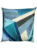 Piper Collection Kathryn 22x22 Geometric Printed Linen , Navy and Teal