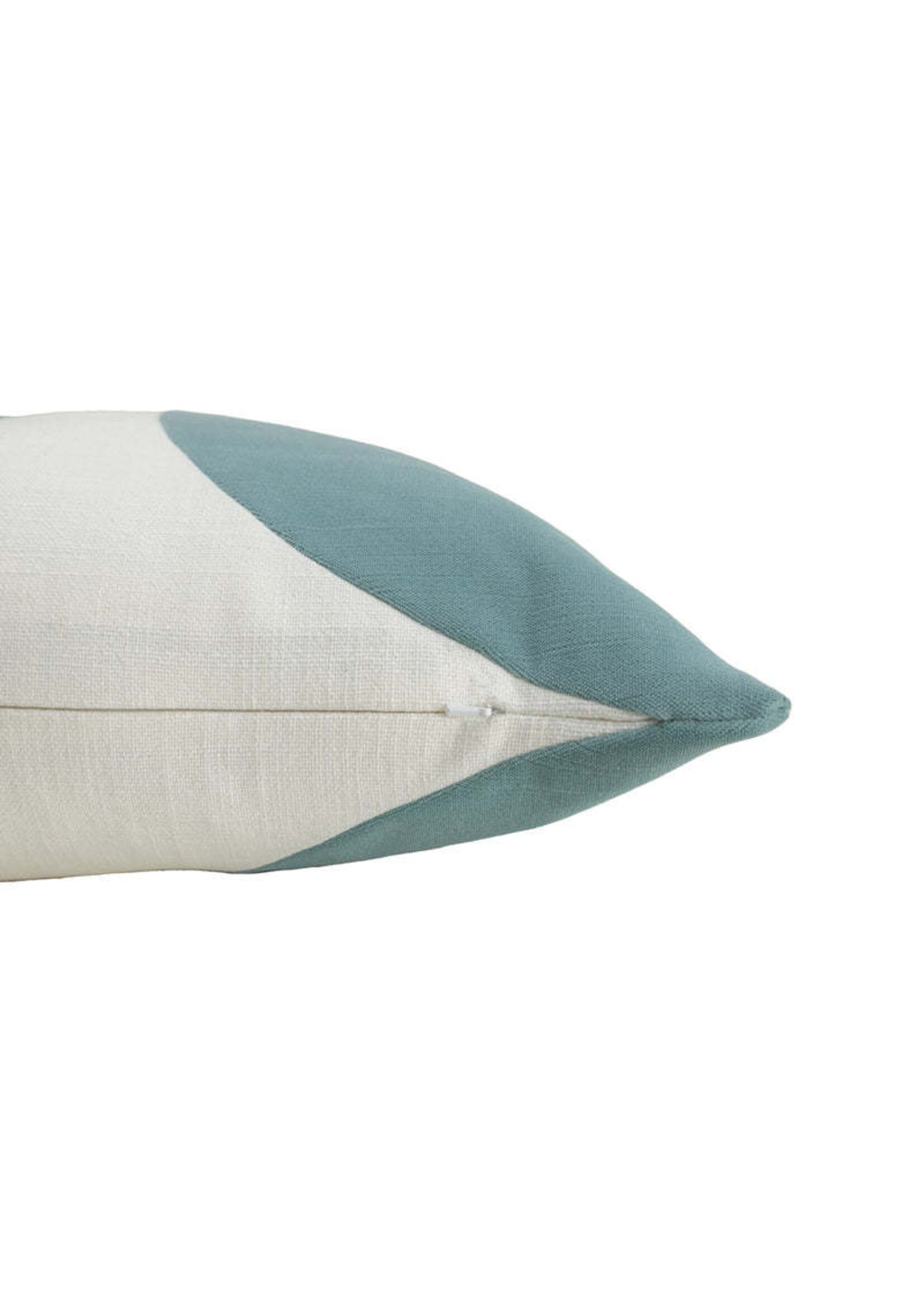 Piper Collection Liv 22x22 Aqua Velvet with Snow Linen Color Block Pillow