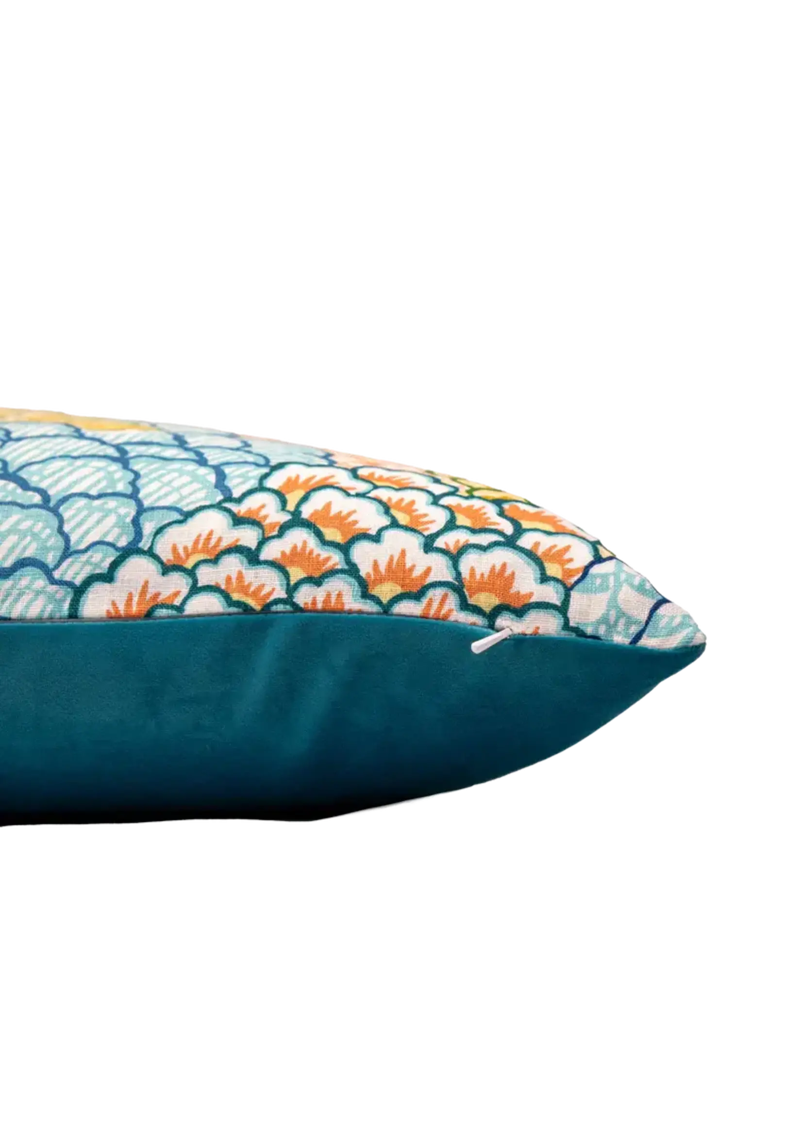 Piper Collection Elena 22x22 Multi-Colored Floral Printed Linen with Solid Teal Velvet Back in Starfish