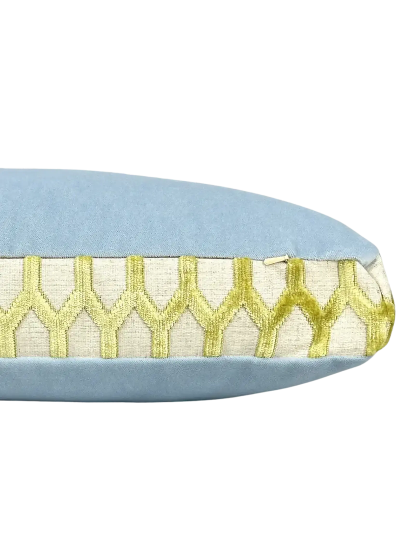 Piper Collection Margot 22x22x2.5 Solid Chambray Velvet Box Pillow with Celery Velvet Trim on Gusset