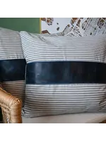 Tracery 24x24 Stripe Pillow with Blue Leather Stripe