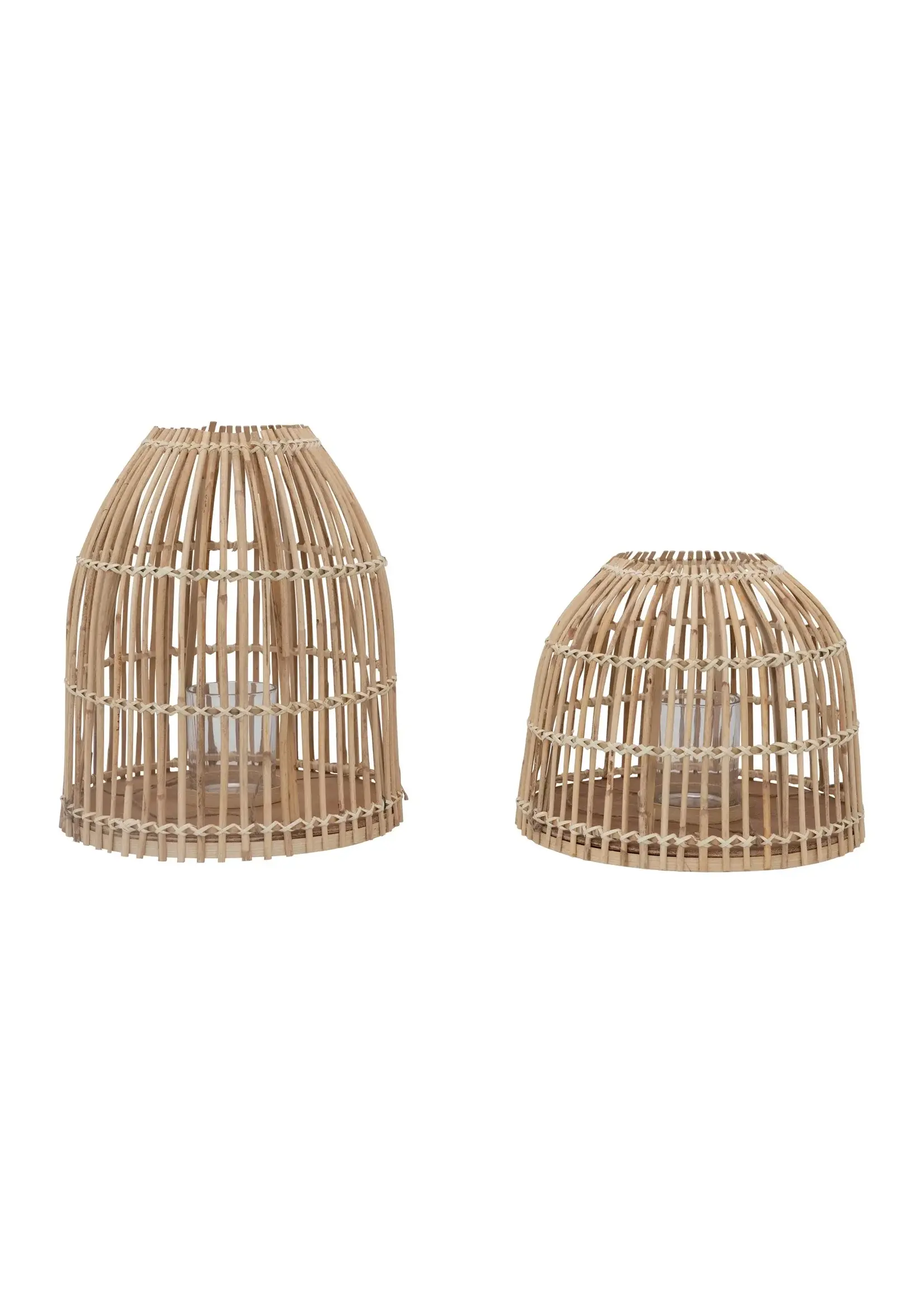 Creative Co-Op Bamboo Lanterns w/ Glass Inserts- Set of 2