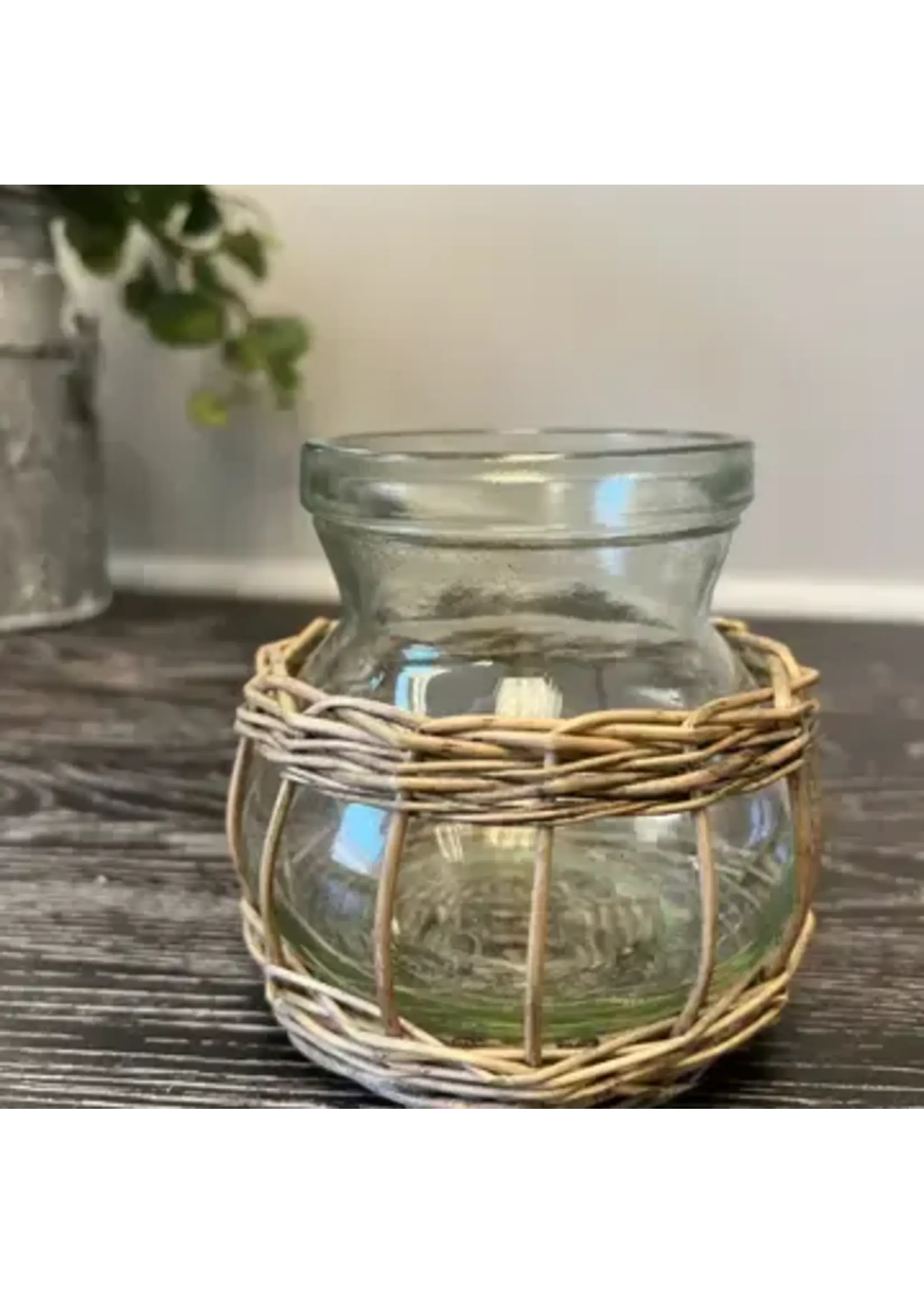 Vagabond Vintage Glass Vase with Wicker Holder
