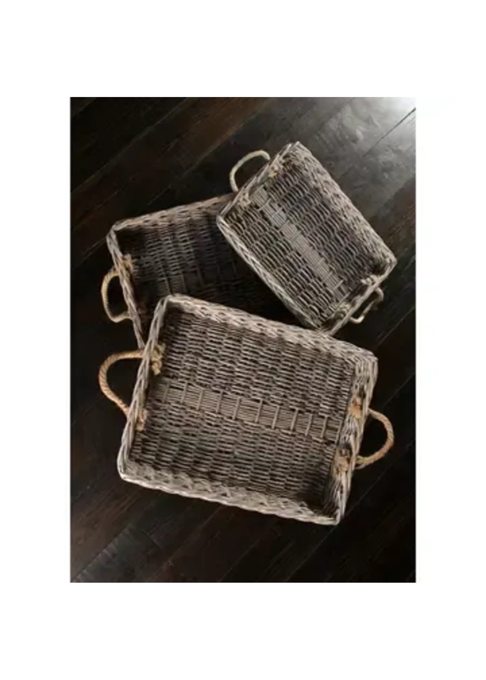 Vagabond Vintage Rectangular Willow Trays with Jute Handles - Set of 3
