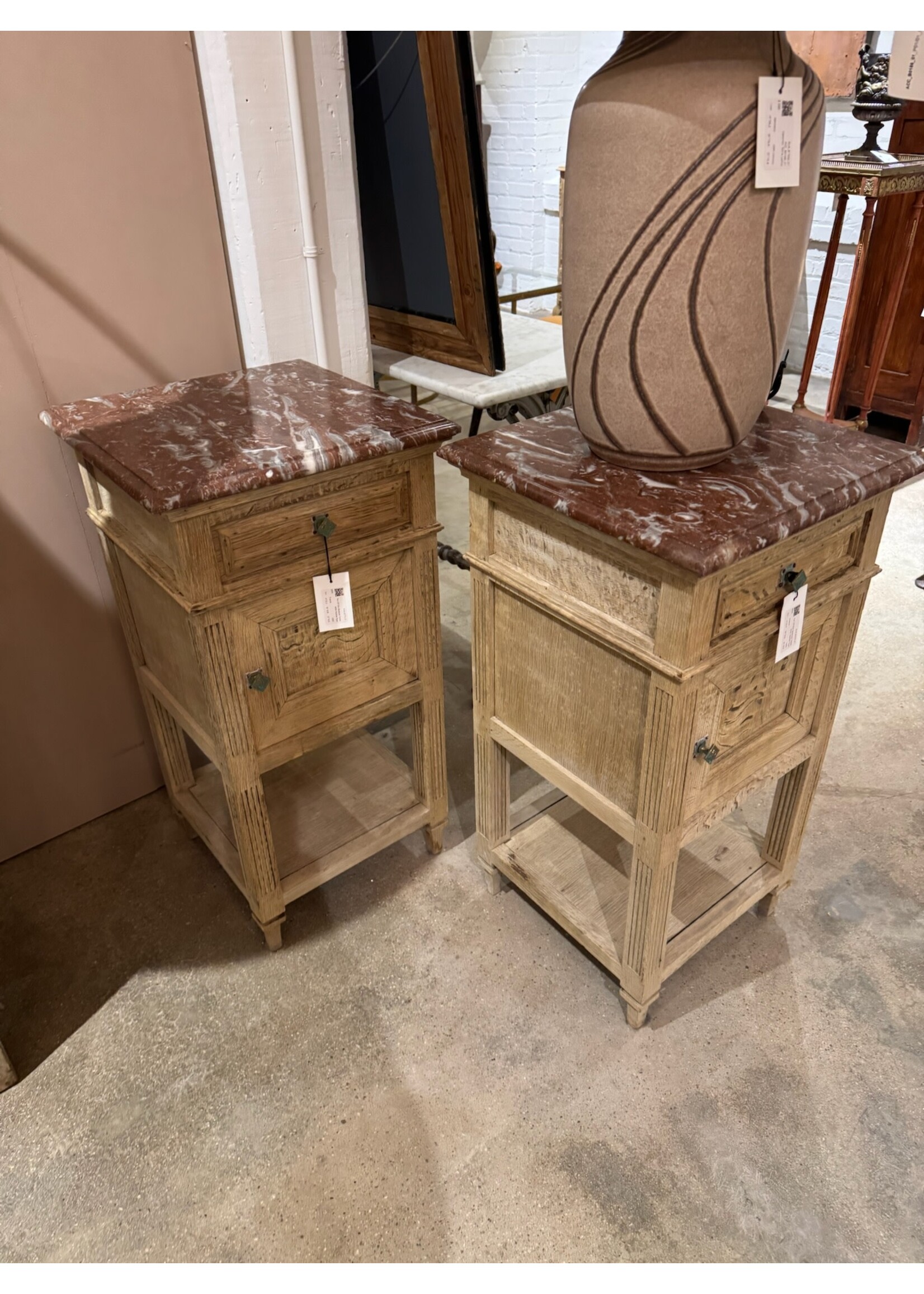 Schwung Home USA Inc. Pair of Bedside table with Red Marble Top
