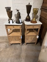Schwung Home USA Inc. Oak Bedside Table with Marble Top, France circa1900