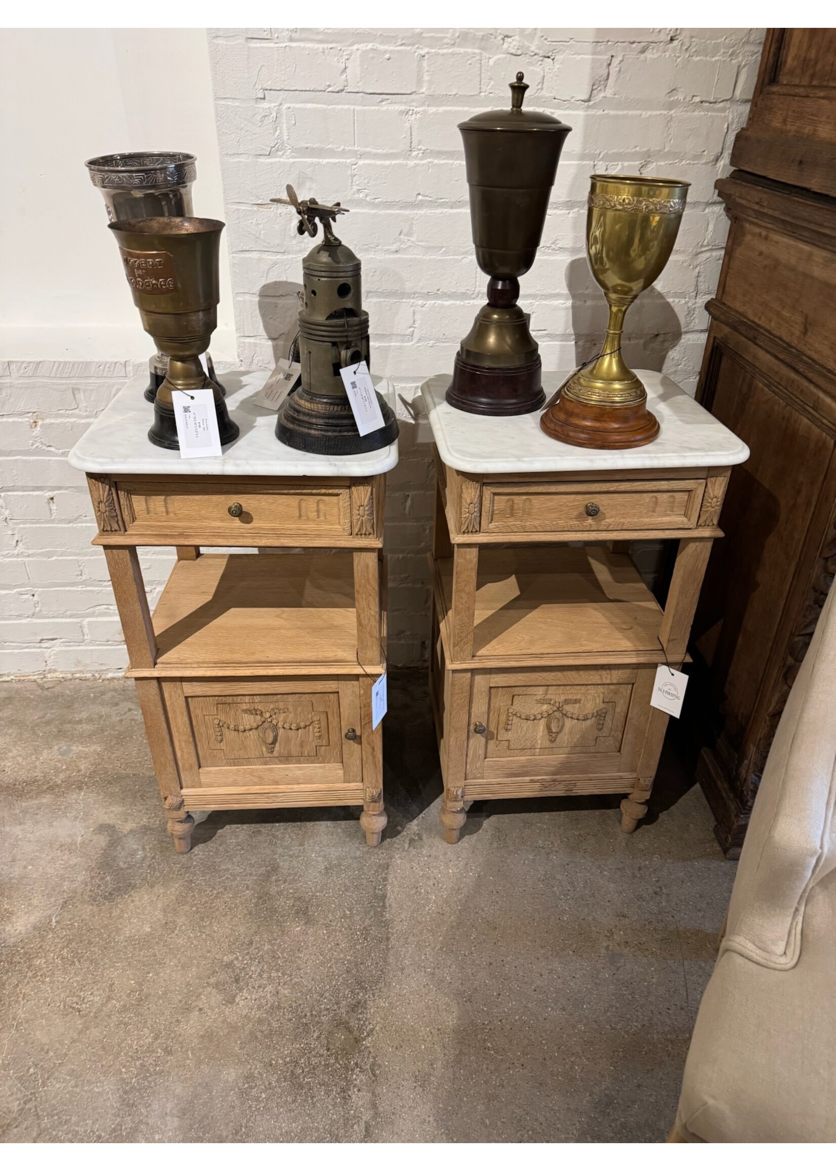 Schwung Home USA Inc. Oak Side Table with White Marble Top