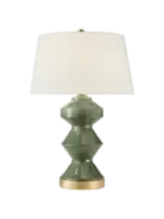 Visual Comfort & Co. Weller Zig-Zag Table Lamp in Shellish Kiwi with Linen Shade