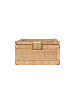 Worlds Away Bruno Small Natural Rattan Decorative Box with Brass Foot Caps