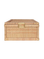 Worlds Away Bruno Large Natural Rattan Decorative Box with Brass Foot Caps