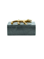Worlds Away Allie Green Marble Box with Brass Alligator Handle