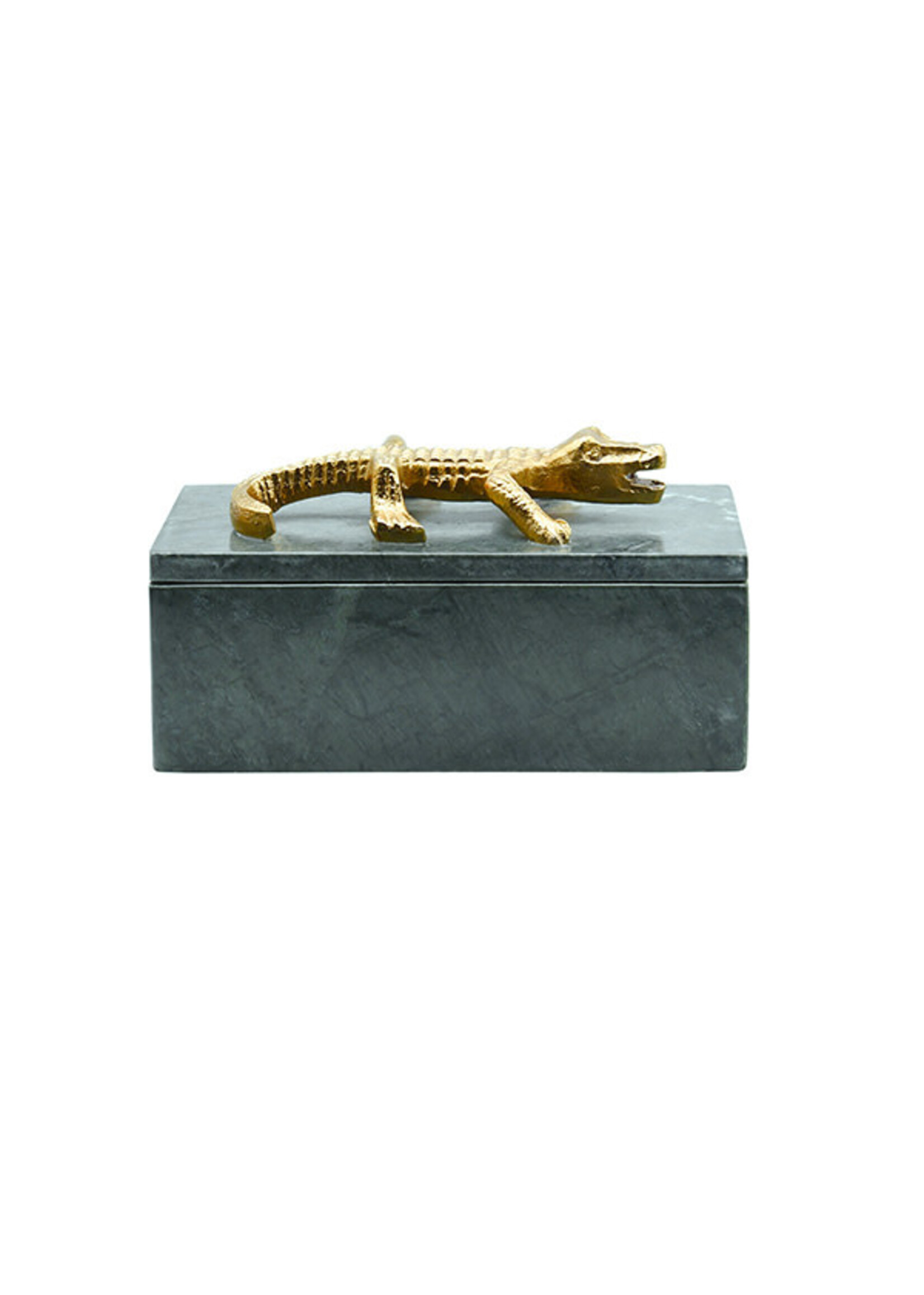 Worlds Away Allie Green Marble Box with Brass Alligator Handle