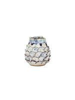 Continental Home Small Cream and Indigo Blue Seashell Ceramic Vase