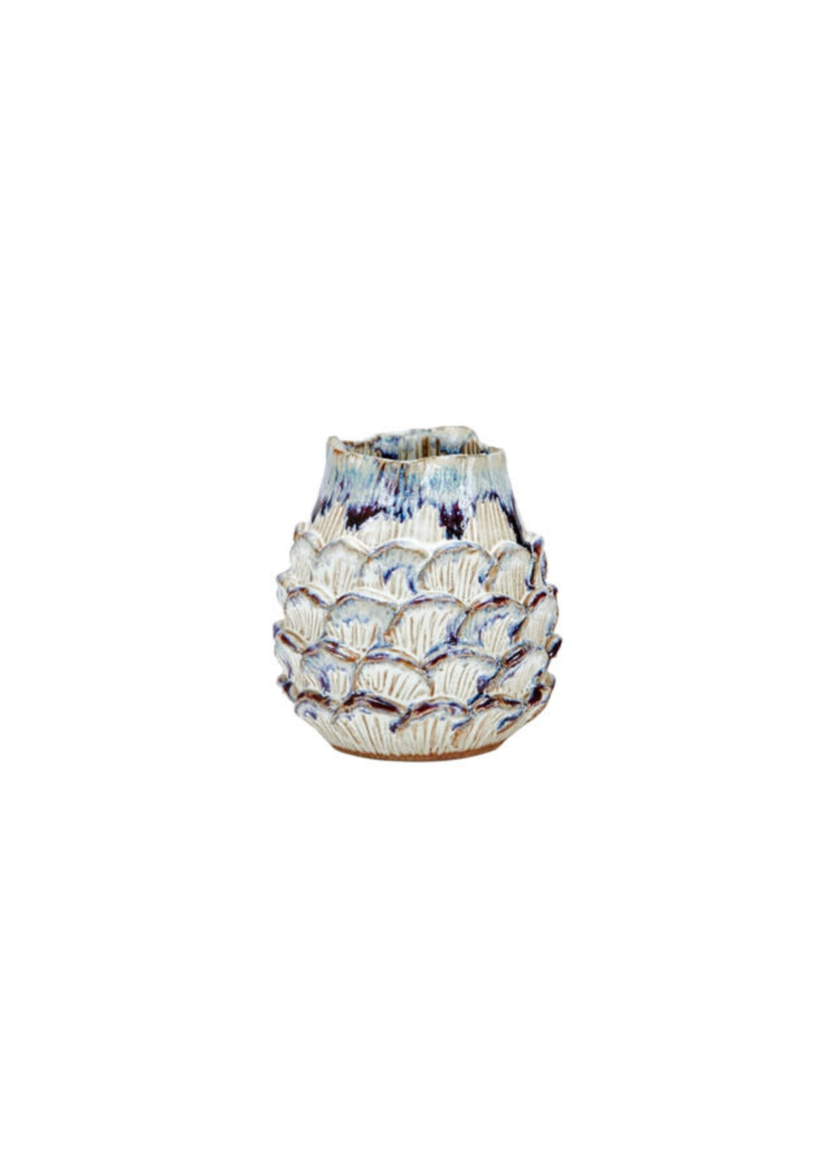 Continental Home Small Cream and Indigo Blue Seashell Ceramic Vase