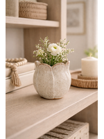 Continental Home Handcrafted Petal-Rim Ceramic Bud Vase, Speckled White