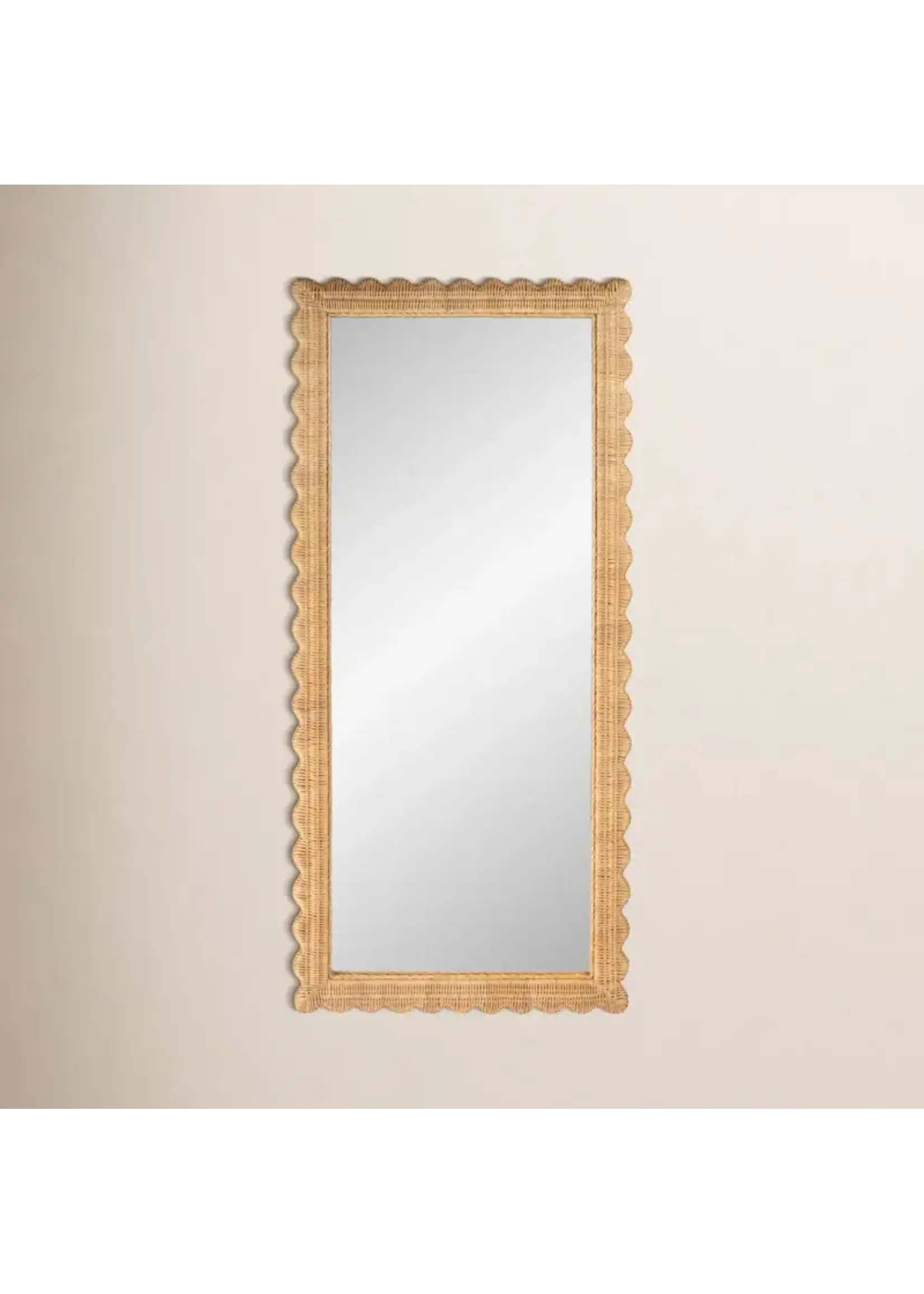 Jeffan Bonnie Rattan Scallop Frame Floor Length Mirror, 79"High, Natural