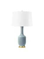 Bungalow Five/Villa and House Safira Lamp with 17" White Linen Shade, Sky Blue with gold