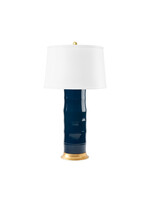 Bungalow Five/Villa and House Saigon Lamp with 17" White Linen Shade, Navy Blue with Gold