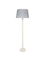 Old World Design LLC Nora White Wash Floor Lamp with Pleated Blue and White Shade