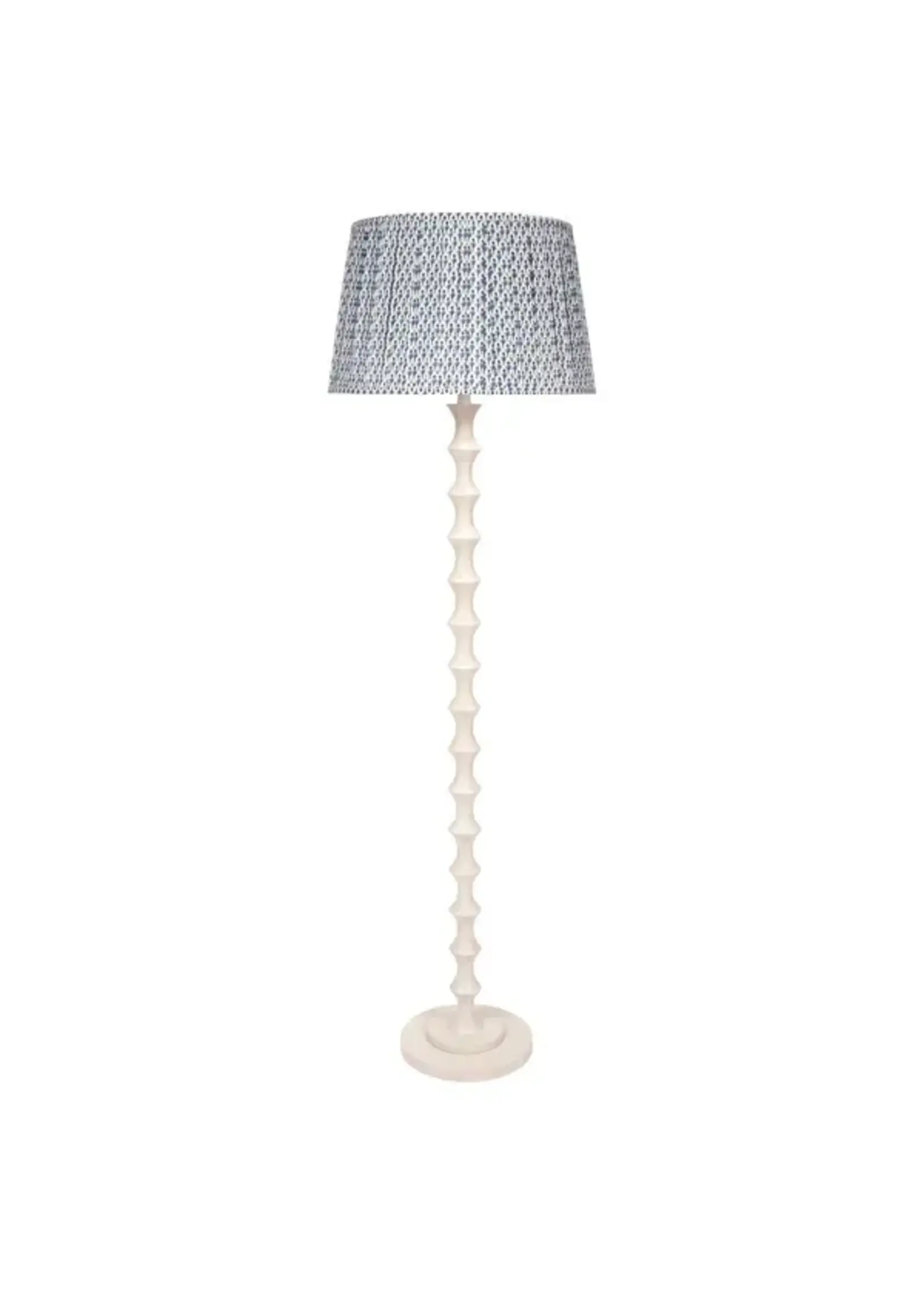 Old World Design LLC Nora White Wash Floor Lamp with Pleated Blue and White Shade
