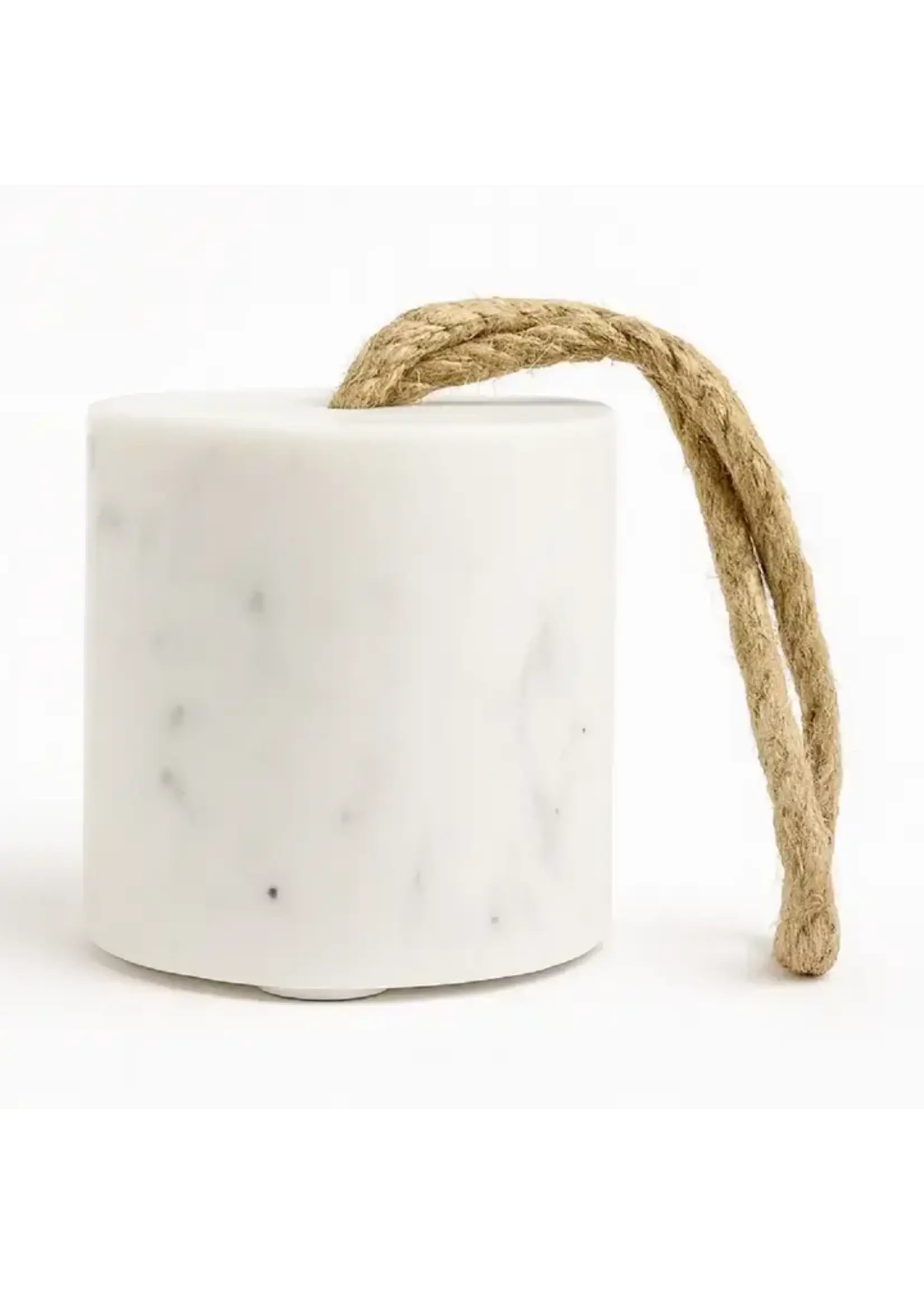 BIDK Home White Marble Door Stopper w/ Jute Handle
