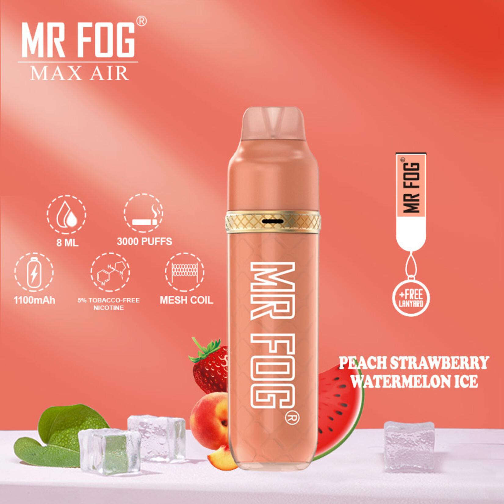 MR FOG MFA01 - MR FOG MAX AIR 2500 PUFFS - Peach Strawberry Watermelon Ice