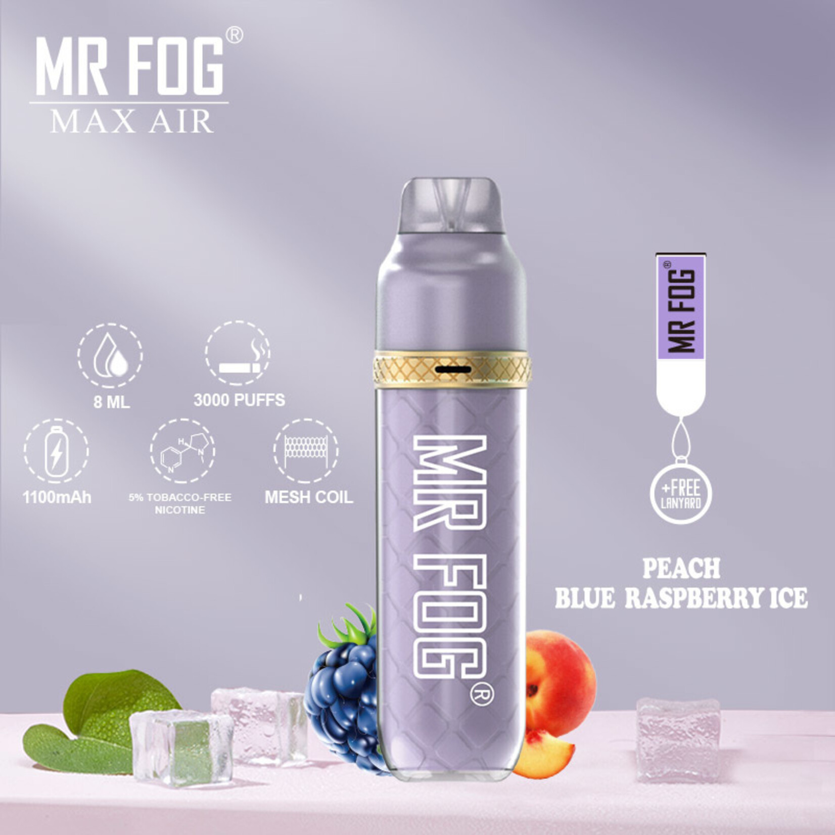 MR FOG MFA05 - MR FOG MAX AIR 2500 PUFFS - Peach Blue Raspberry Ice