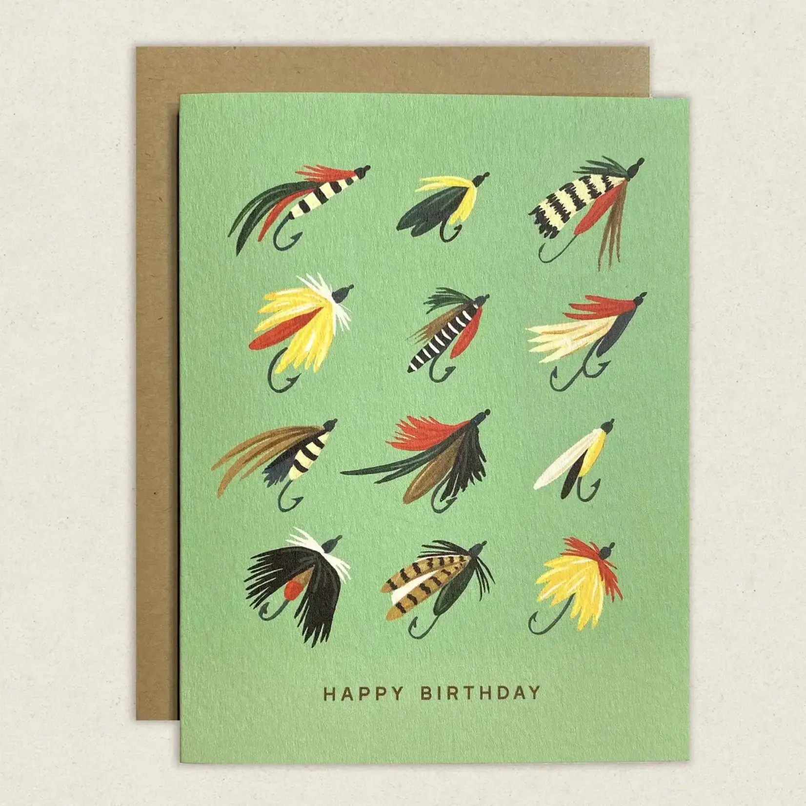 The Wild Wander Happy Birthday Fishing Flies Greeting Card