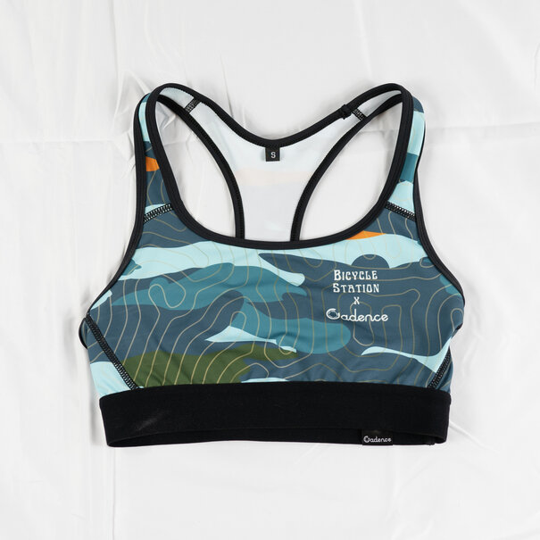 The Bicycle Station Cadence x Bicycle Station Sports Bra Blue Topo