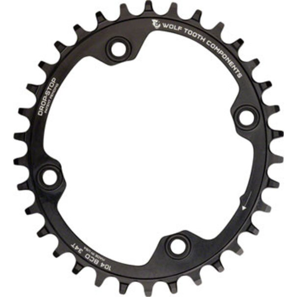 Wolf Tooth Components Wolf Tooth Elliptical 104 BCD Chainring - 34t, 104 BCD, 4-Bolt, Drop-Stop A, Black
