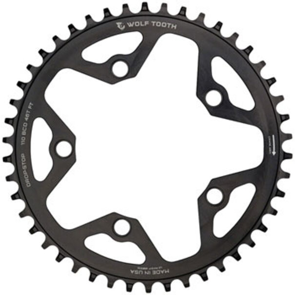 Wolf Tooth Components Wolf Tooth 110 BCD Cyclocross and Road Chainring - 42t, 110 BCD, 5-Bolt, Drop-Stop, 10/11/12-Speed Eagle and Flattop Compatible, Black