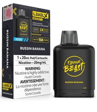 Bussin Banana Ice Flavour Beast Level X Boost G225000 Disposable Vape Pod