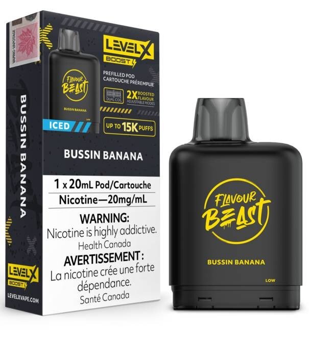 Flavour Beast Bussin Banana Ice Flavour Beast Level X Boost G225000 Disposable Vape Pod