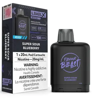 Super Sour Blueberry Ice Flavour Beast Level X Boost G2 25000 Disposable Vape Pod