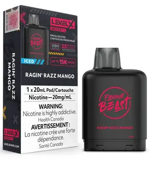 Ragin’ Razz Mango Ice Flavour Beast Level X Boost G2 25000 Disposable Vape  Pod