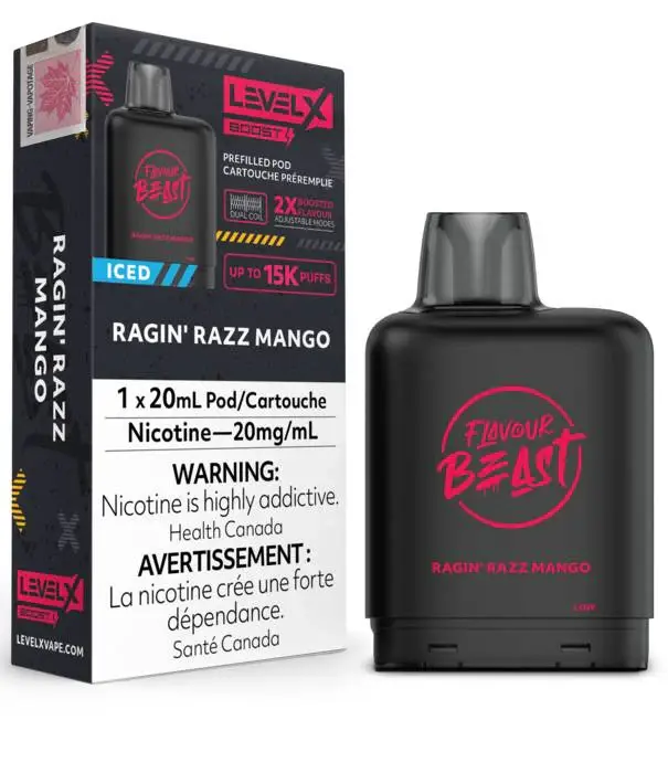 Flavour Beast Ragin’ Razz Mango Ice Flavour Beast Level X Boost G2 25000 Disposable Vape  Pod