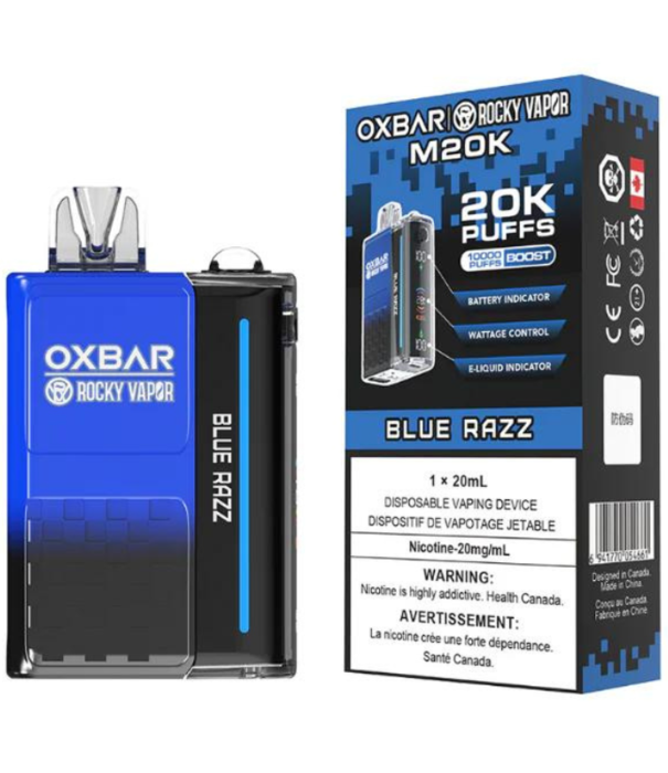 Ox Bar Blue Razz Rocky Vapor Ox Bar M20K Rechargeable Disposable