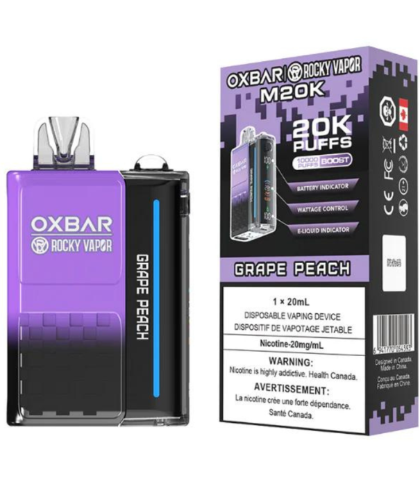 Ox Bar Grape Peach Rocky Vapor Ox Bar M20K Rechargeable Disposable
