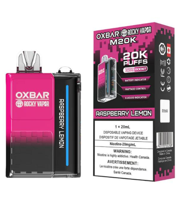Ox Bar Raspberry Lemon Rocky Vapor Ox Bar M20K Rechargeable Disposable