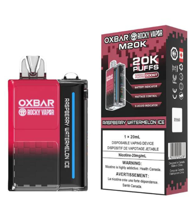 Ox Bar Raspberry Watermelon Ice Rocky Vapor Ox Bar M20K Rechargeable Disposable