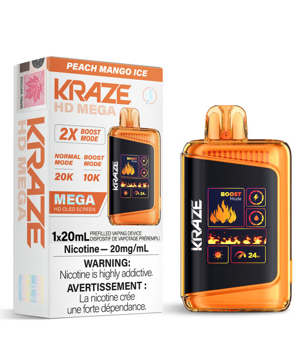 Kraze Peach Mango  Ice Kraze HD Mega 20000 Rechargeable Disposable