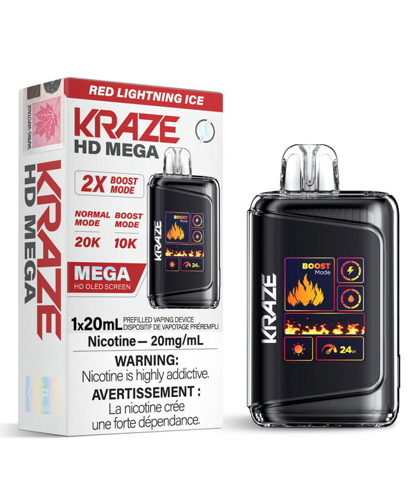 Kraze Red Lightning Ice Kraze HD Mega 20000 Rechargeable Disposable