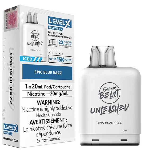 Flavour Beast Epic Blue Razz Iced Flavour Beast Unleashed Level X Boost G2 25000 Disposable Vape Pod