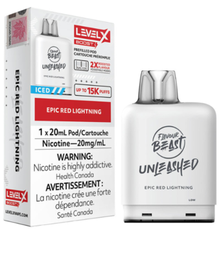 Epic Red Lightning Iced Flavour Beast Unleashed Level X Boost G2 25000 Disposable Vape Pod